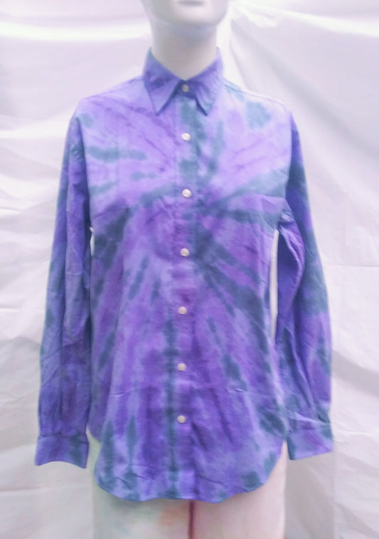 Medium purple black tie-dyed long sleeve dress shirt