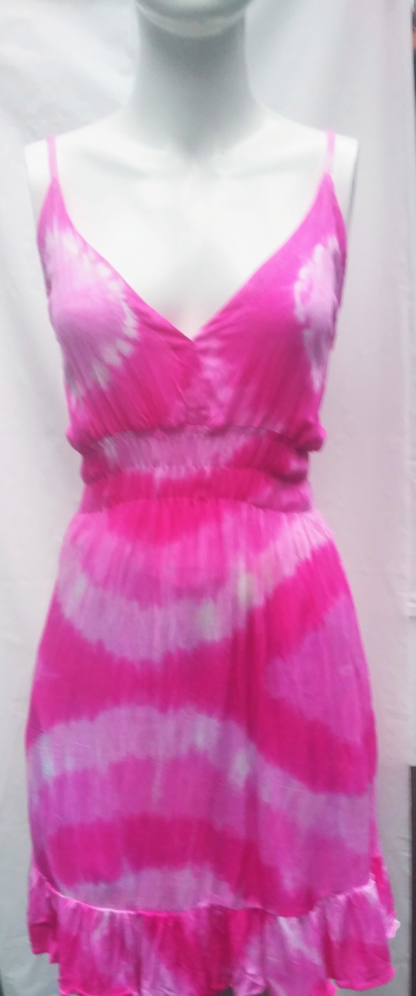 Tie-dyed large 100% rayon MIDI spaghetti strap dress #1256