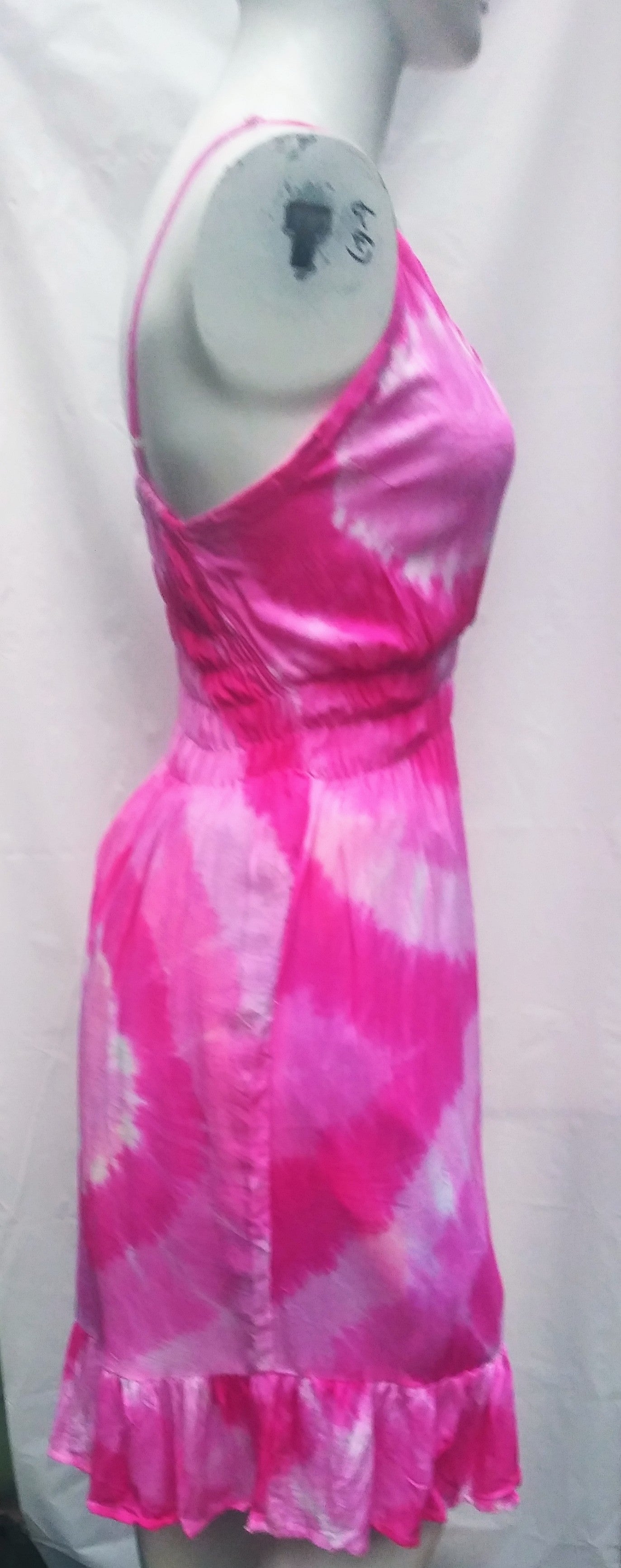 Tie-dyed large 100% rayon MIDI spaghetti strap dress #1256