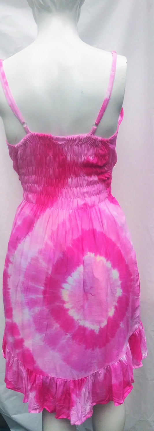 Tie-dyed large 100% rayon MIDI spaghetti strap dress #1256