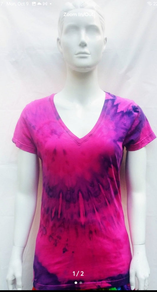 Tie dye ladies v-neck t-shirt #1244