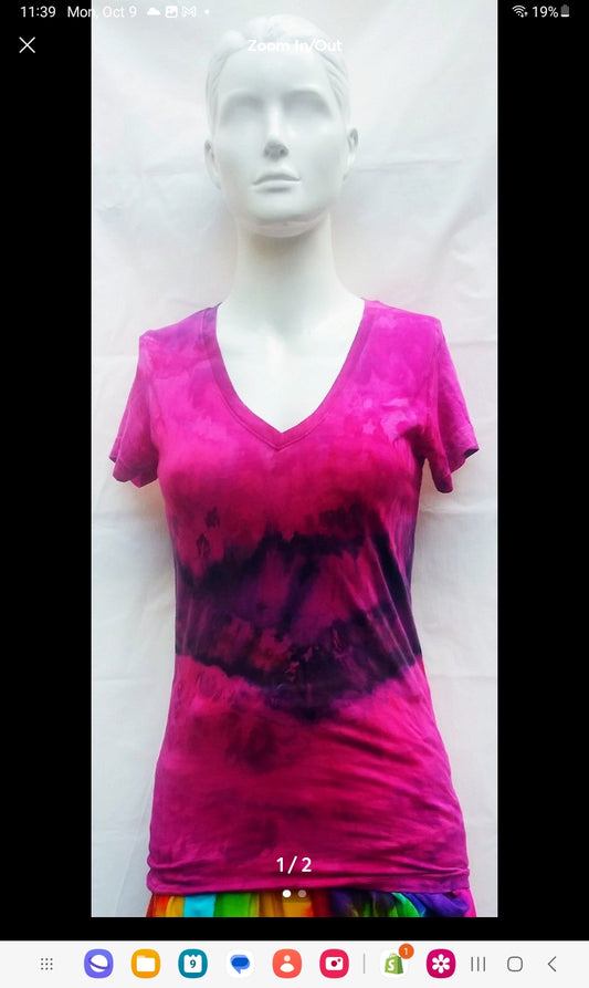 Tie-dyed ladies v-neck t-shirt #1246