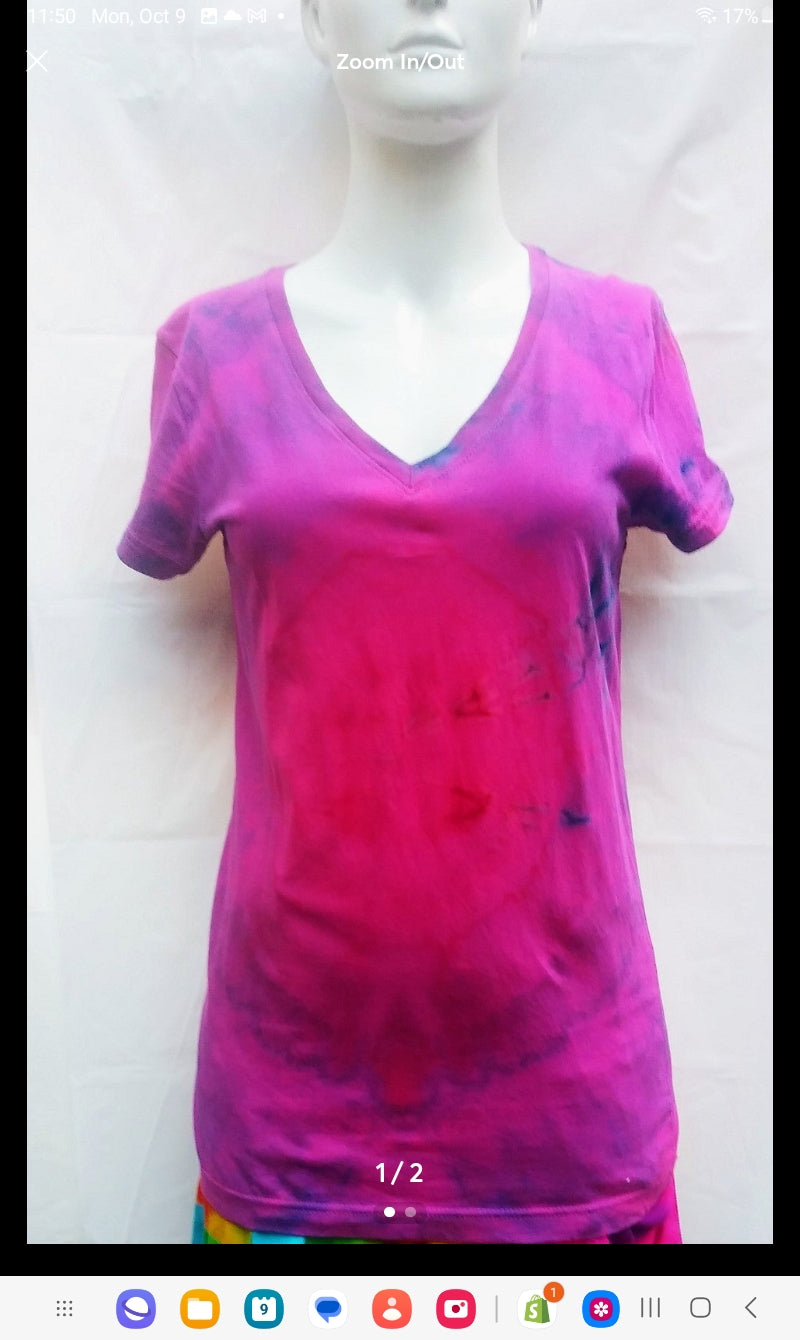 Tie-dyed ladies extra large v-neck t-shirt #1247