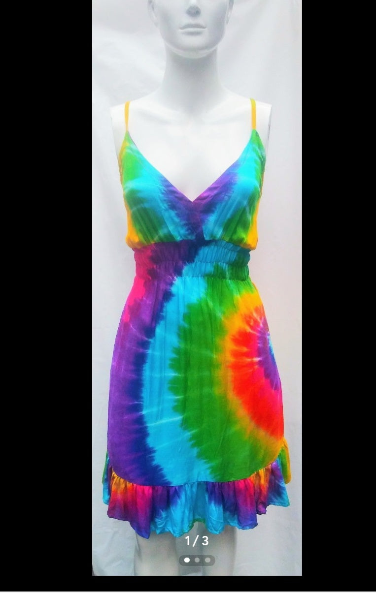 Tie-dyed small MIDI spaghetti strap dress #1255